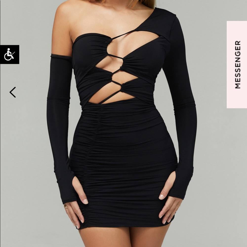 MISTRESS ROCKS FLAME BLACK JERSEY ASYMMETRIC CUTOUT MINI DRESS